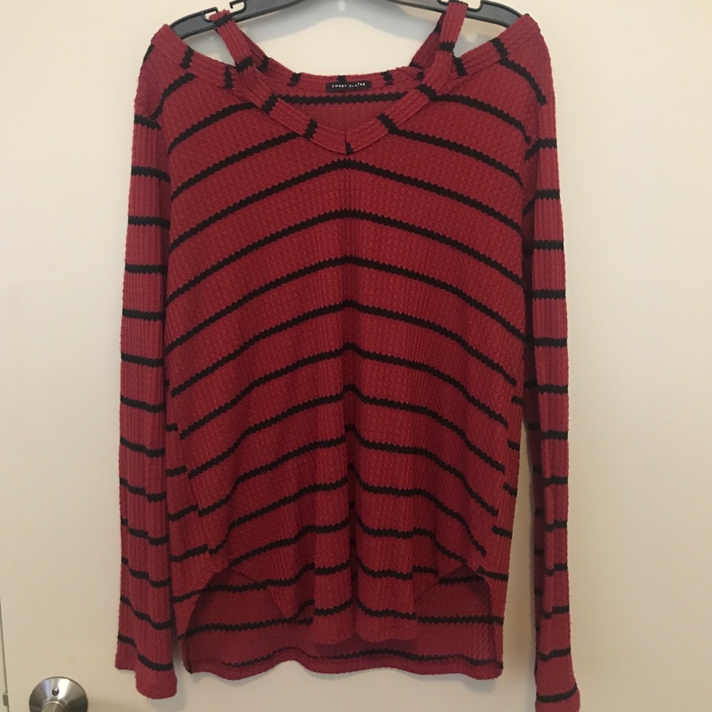 Red & black striped cold shoulder top